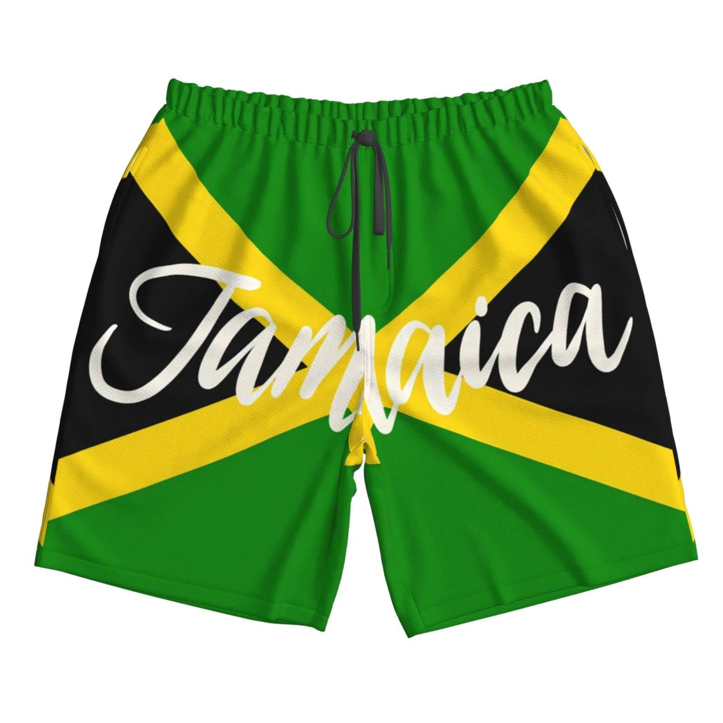KAMQUERENCE Jamaica White Men's Swim Trunks Men's Swimsuit Quick Dry Board Shorts with Mesh Lining Beach Shorts Medium