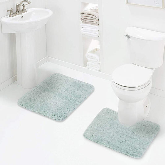 Walensee Shaggy 2 Piece Bath Rug Sets (Aqua) 20 x 24 U Shape Contour Rug & 20 x 32 Bathroom Rug Machine Wash/Dry Bath Mats for Bathroom Plush Absorbent Bathroom Rugs and Mats Set Non Slip