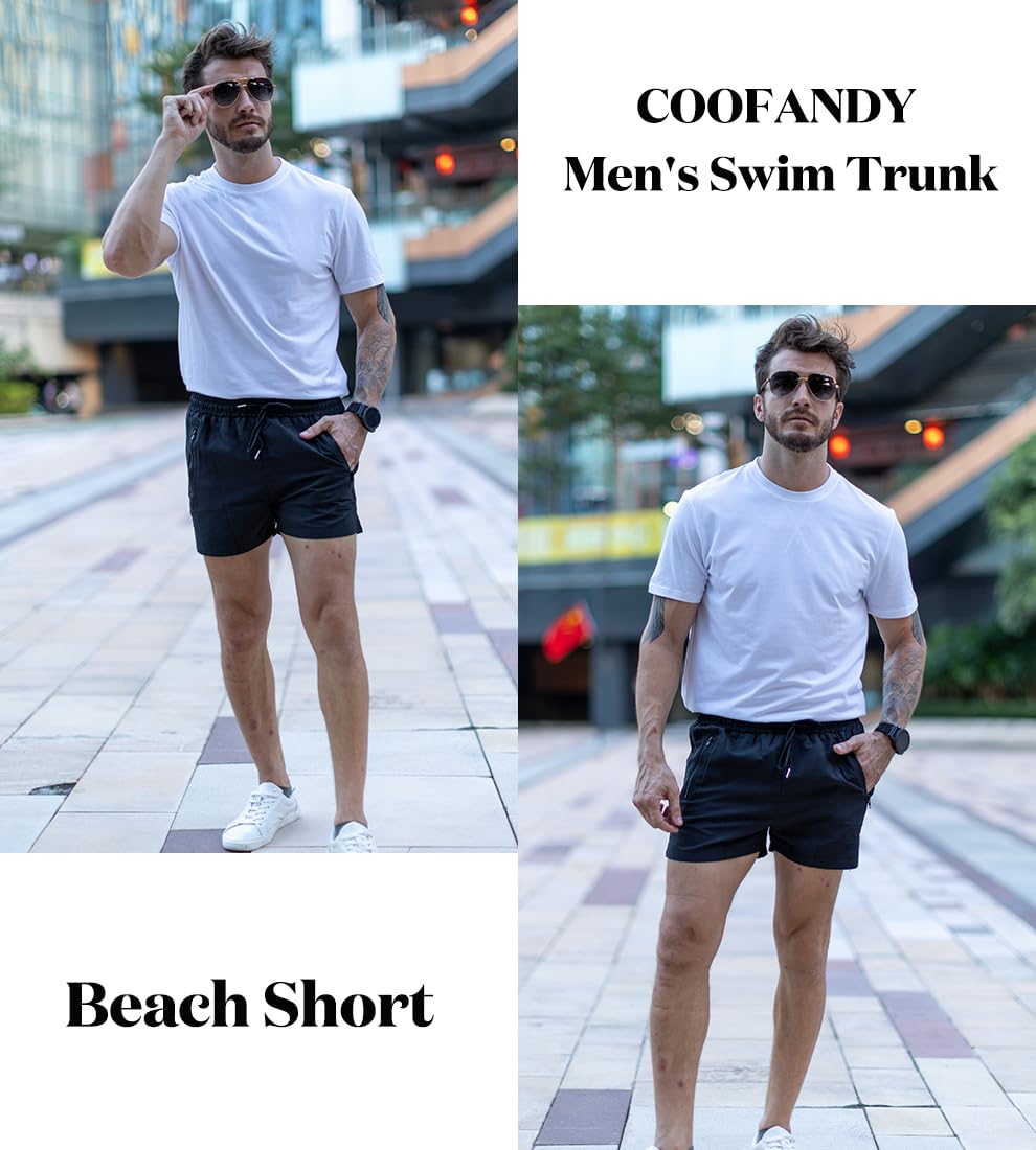 COOFANDY Mens Quick Dry Swimwear Boxer Brief Trunks Black M