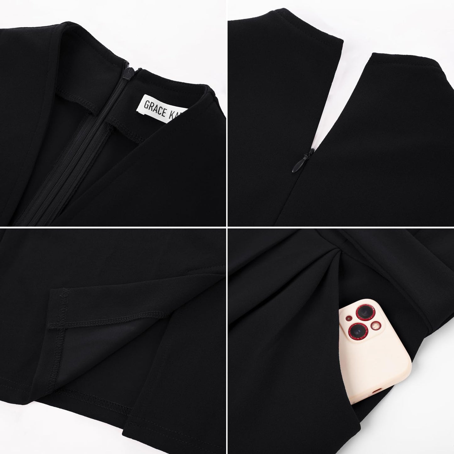 GRACE KARIN Business Dresses for Women Sleeveless V Neck Sheath Dress Black Funeral Dress Classy Church Dresses Black M