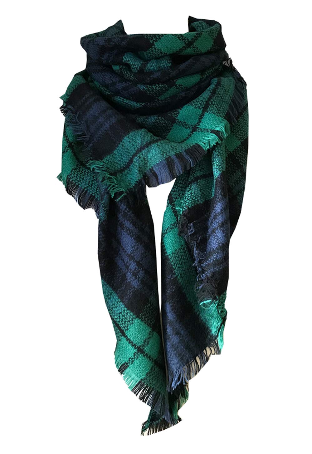 Wander Agio Womens Warm Scarf Triangle Shawls Large Scarves Stripe Plaid Fichu Dark Green Colour 3