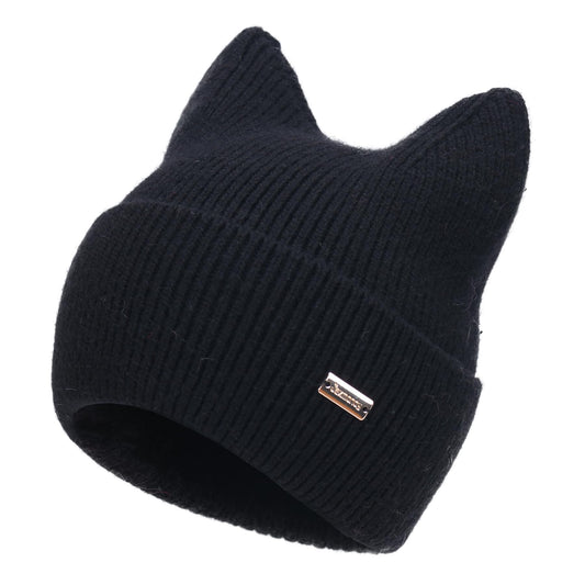 jaxmonoy Winter Cute cat Ear Wool Beanie Hats for Women and Men Soft Warm Cashmere Knit hat Ladies Skull Beanies Cap - Black