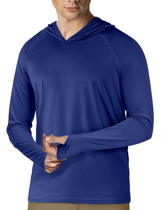 Fishing Shirt for Men with Hoodie SPF50+ Sun Protection Long Sleeve Rash Guard Sun UV Shirts for Hiking Sunscreen Clothing Swim Shirts Quick Dry Klein Blue XL