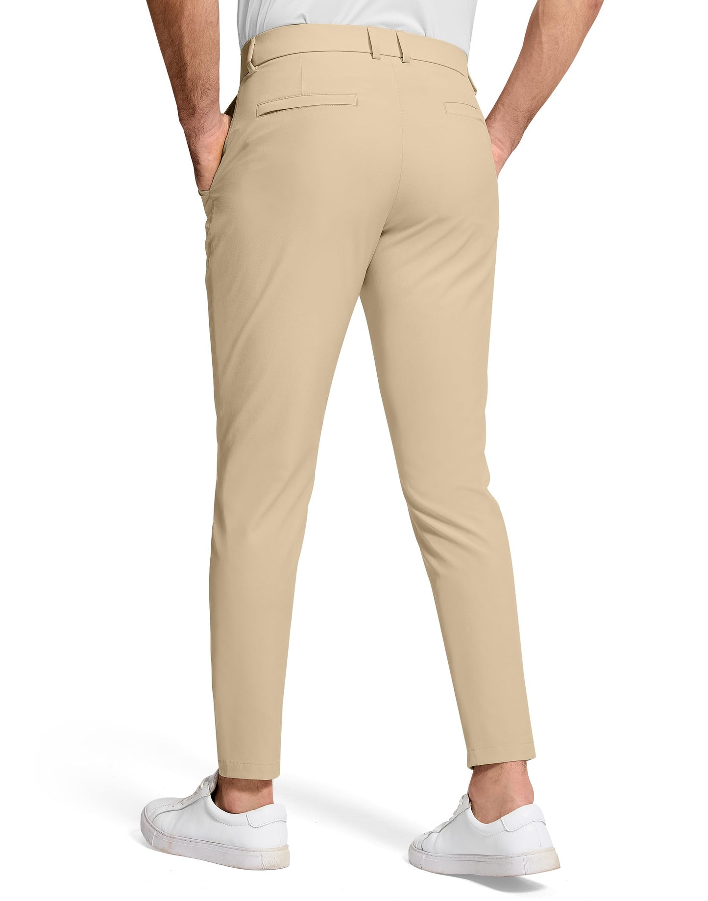 SERAMY Men's Golf Dress Pants 30" Inseam Stretch Skinny Tapered Lightweight Breathable Chino Trousers with Pockets for Casual Work Light Khaki 35