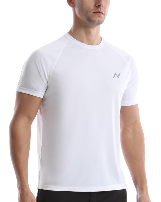 isnowood UPF 50+ Swim Shirts for Men, Sun Protection Quick Dry Rash Guard, Mens Short Sleeve Surf Athletic Shirt White