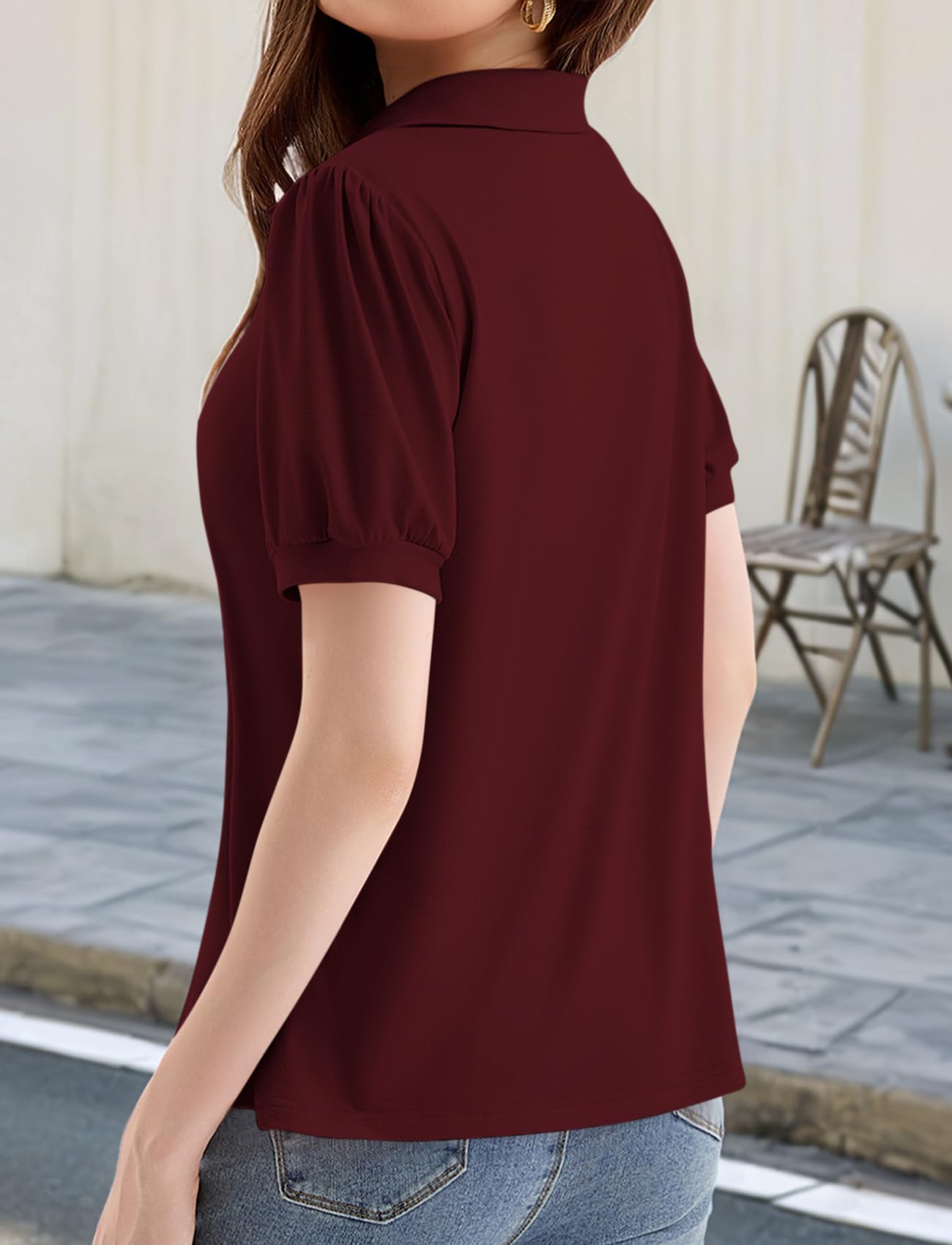 LA BAIESO Womens Puff Short Sleeve Polo Shirts V Neck Dressy Business Casual Summer Collared Tops Loose Tunic Cute Blouses