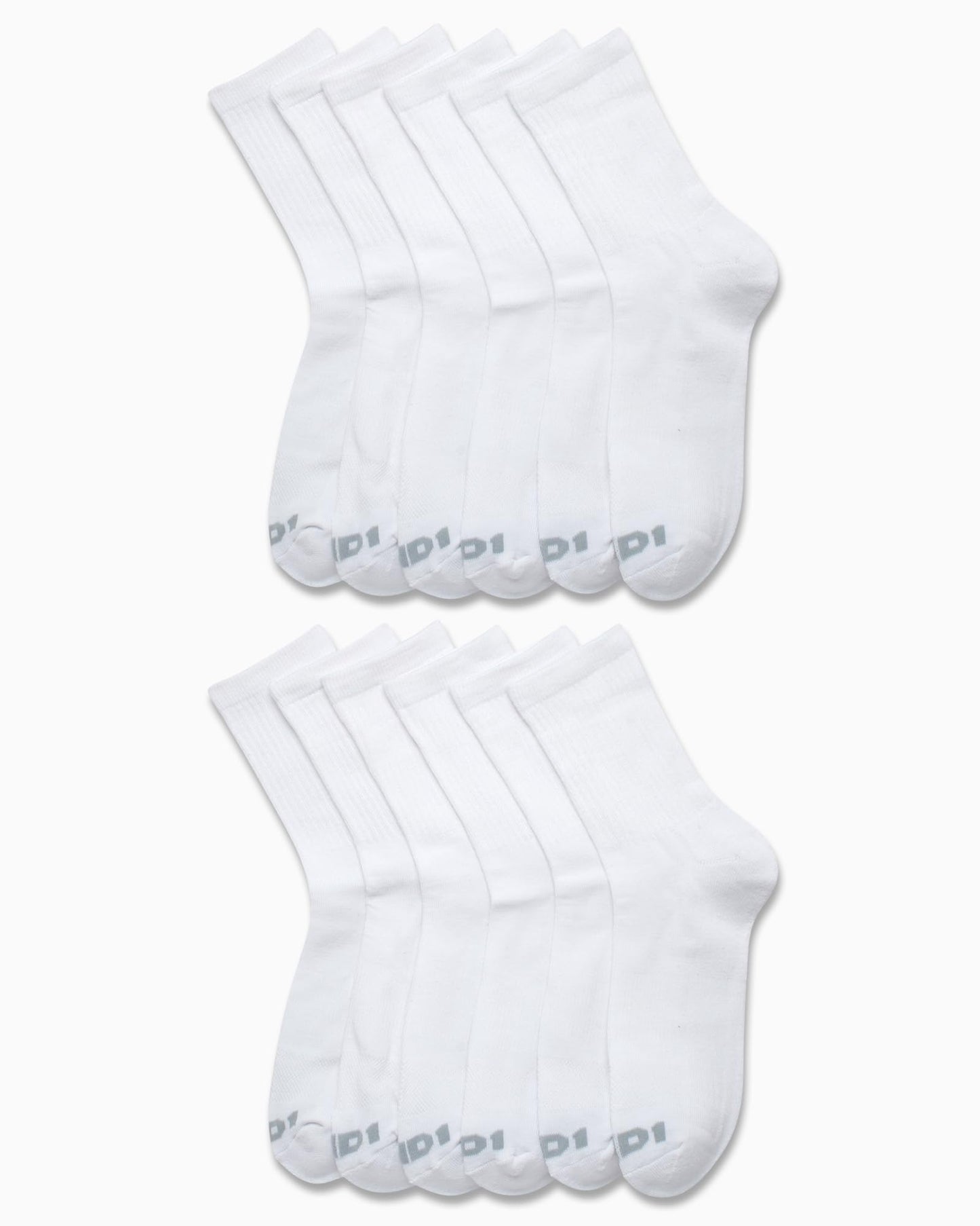 AND1 Men's Mid Crew Socks - 12 Pack Moisture Control Performance Cushioned Short Athletic Socks for Men (Shoe Size: 6-12.5), Size 6-12.5, White