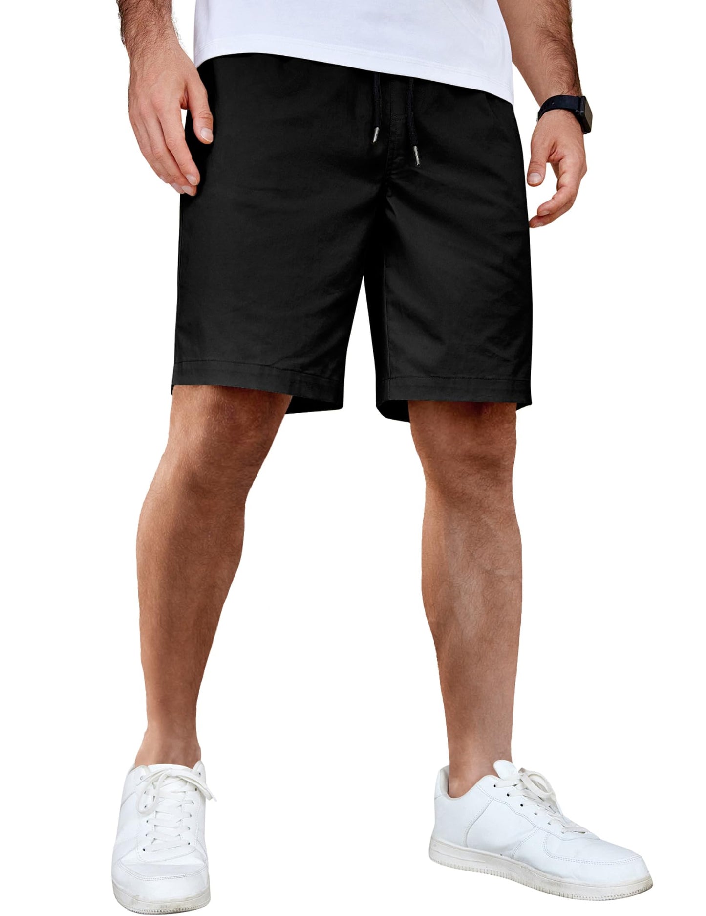 COOFANDY Men's Cotton Drawstring Shorts Lightweight Stretch Chino Shorts Casual Flat Front Golf Shorts Black