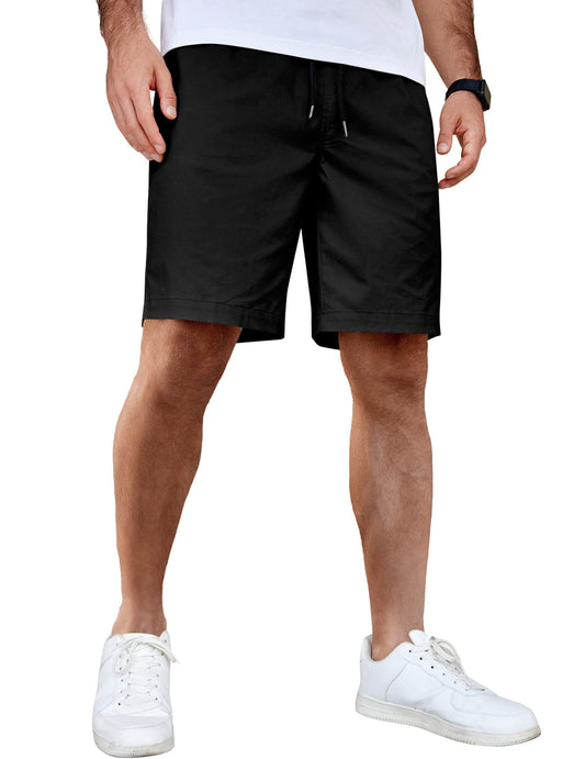 COOFANDY Men's Cotton Drawstring Shorts Lightweight Stretch Chino Shorts Casual Flat Front Golf Shorts Black