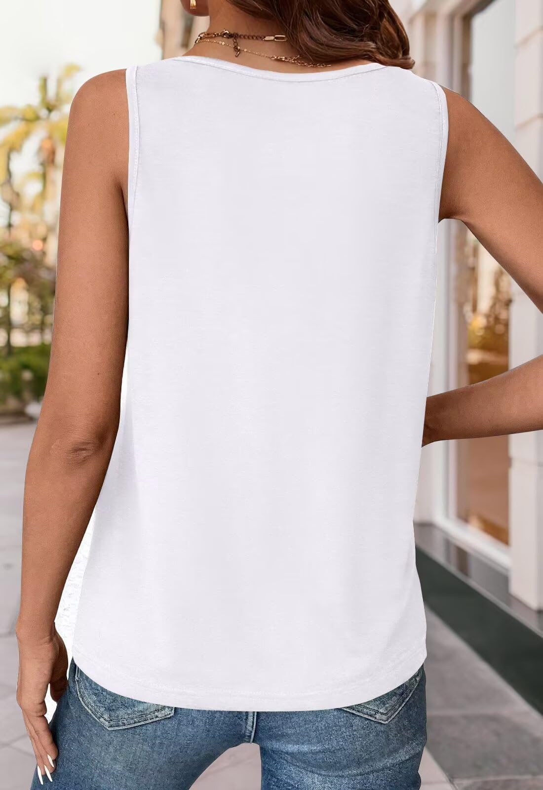 Bliwov Tank Top for Women Crewneck Trendy Spring Summer Casual Sleeveless Ladies Shirt Loose Fit Flowy Beach Vacation White