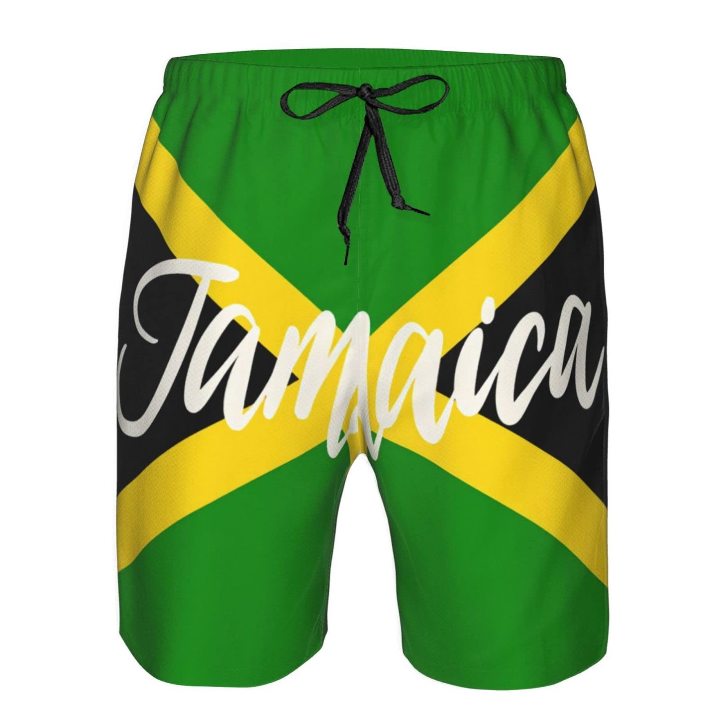 KAMQUERENCE Jamaica White Men's Swim Trunks Men's Swimsuit Quick Dry Board Shorts with Mesh Lining Beach Shorts Medium