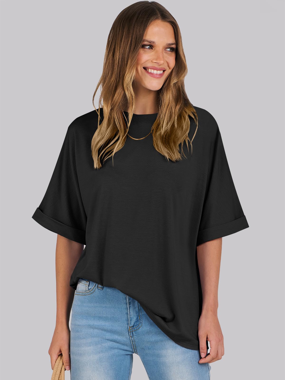 ANRABESS Womens Tops Oversized T Shirts Short Sleeve Crewneck Summer Casual Loose Basic Tee Shirt 2025 Trendy Fashion Clothes Black XX-Large