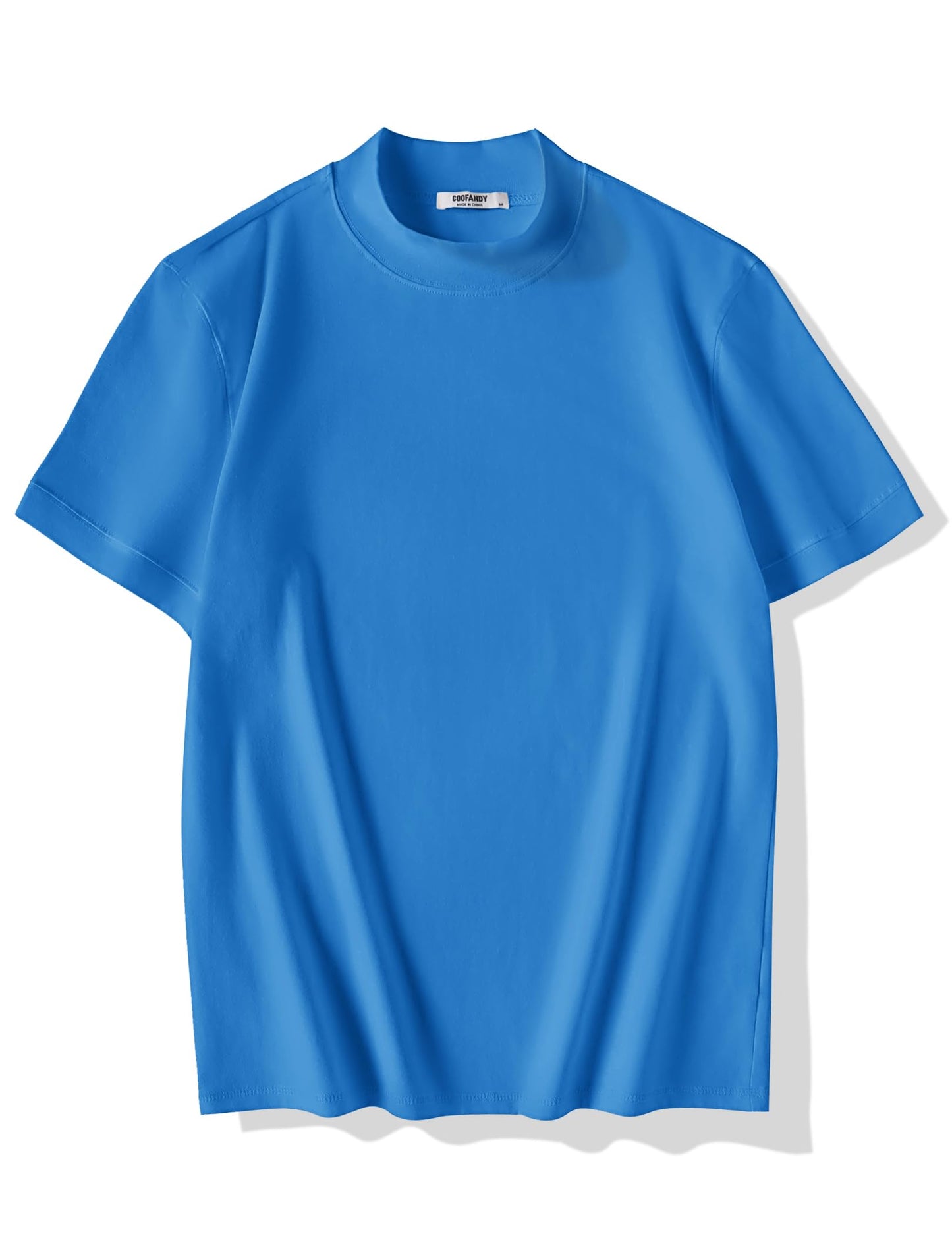 COOFANDY Mens Short Sleeve Mock Turtleneck Shirts Classic Dress Mock Neck Tshirts Heavyweight High Neck T Shirts Fashion Big and Tall T-Shirts Blue