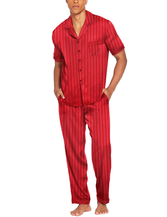 Ekouaer Men Satin Silk Pajamas Set 2 Piece Button Down Sleepwear Long Pants Loungewear with Pockets