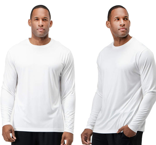 DEVOPS 2 Pack Men's Sun Protection Shirts UV SPF Long Sleeve Rash Guard Fishing Running Garden Cycling Garage Shirt Homewear Quick Dry Lightweight (Large, White)