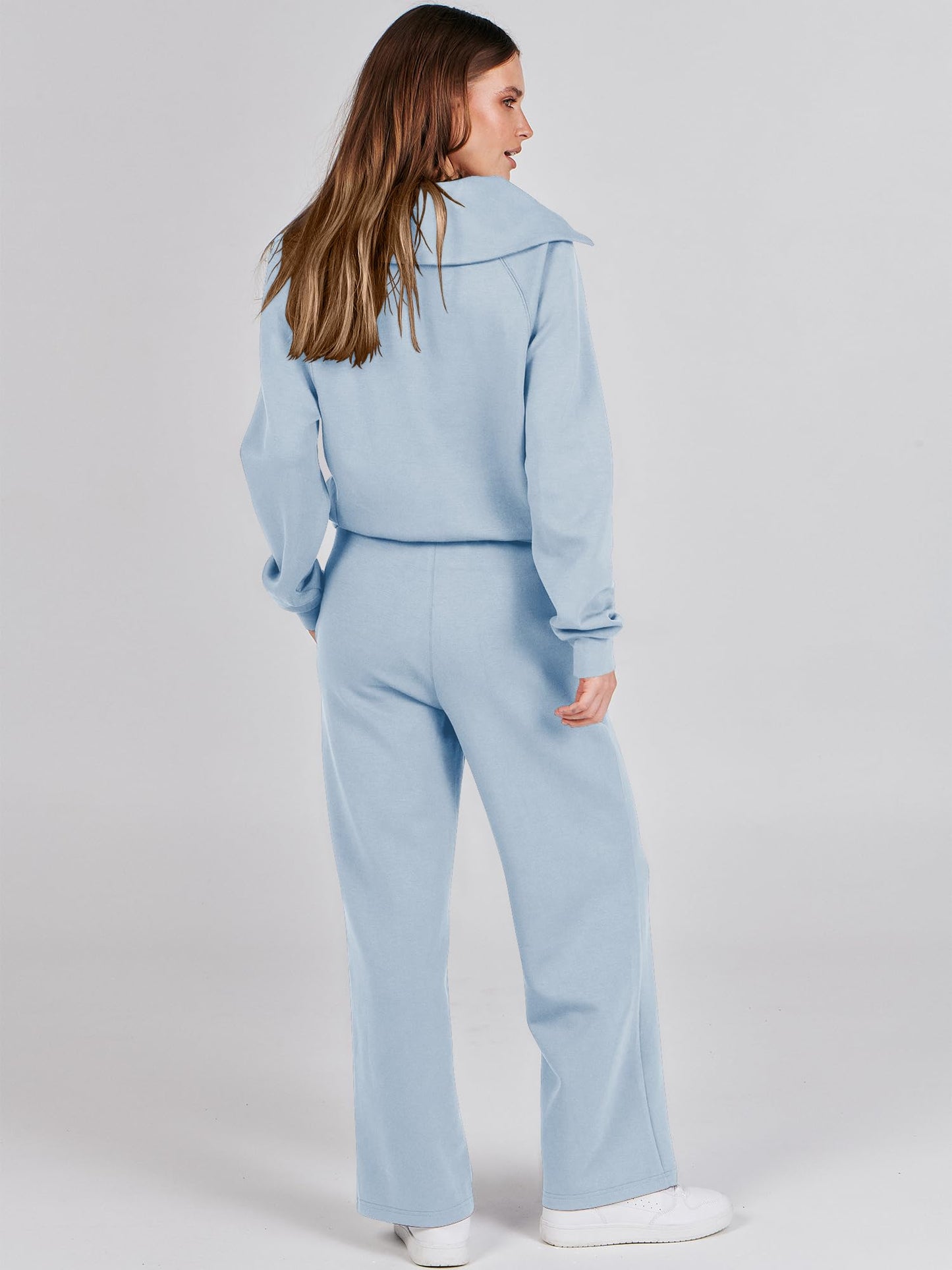 ANRABESS Women 2 Piece Outfits Sweatsuit Oversized Sweatshirt Sweatpants Tracksuit Sweat Lounge Matching Set 2024 Fall Trendy Sky Blue X-Large