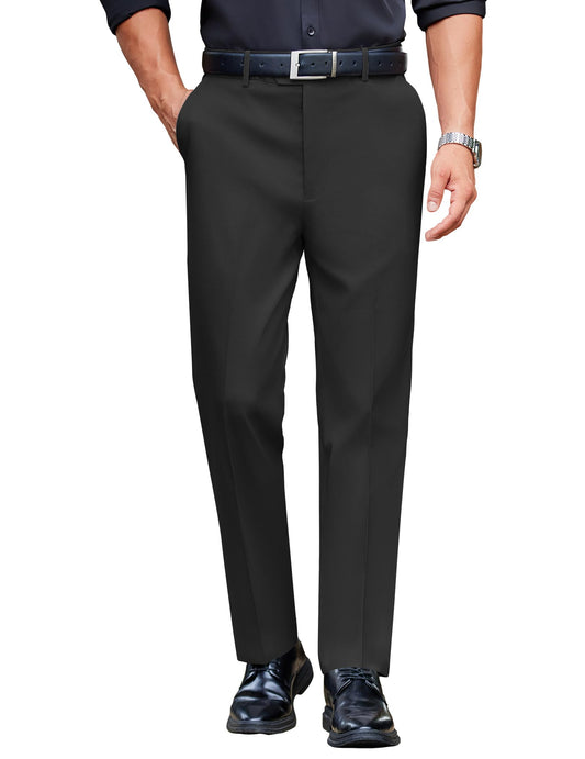 COOFANDY Mens Classic Casual Dress Pants Expandable Waist Suit Pant Slim Fit Flat Front Slacks Black