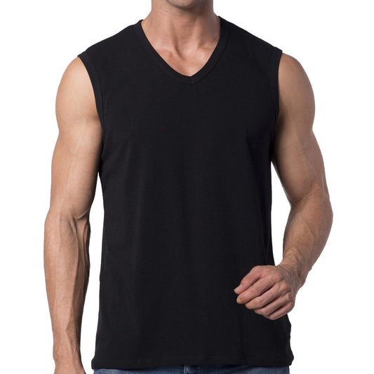 Y2Y2 Men's Sleeveless V-Neck T-Shirt, Black, L (42"-44")