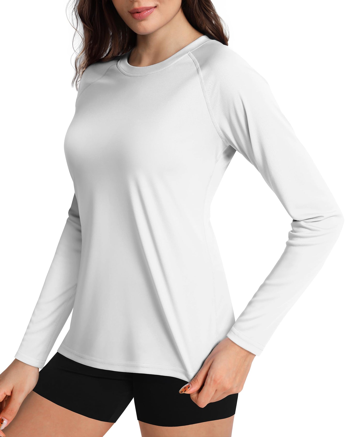 Boladeci Womens Swim Shirts White Long Sleeve Rash Guard Quick Dry UPF 50+ UV Protection Sun Shirt Workout Tops SPF T-Shirts Small
