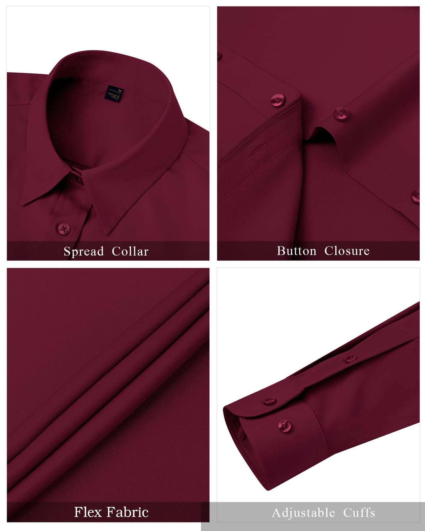 J.VER Womens Button Down Shirt Long Sleeve Work Dress Shirts Easy Care Stretchy Business Casual Blouses for Women Burgundy Large