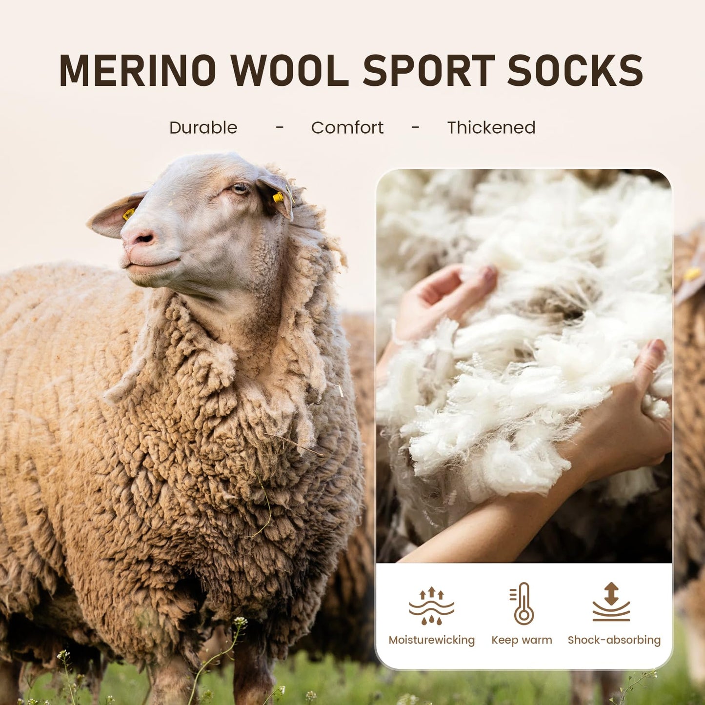 FRESBEIT Merino Wool Socks For Running 5 Pairs Winter Thick Warm Socks Thermal Shock-Absorbing Athletic Socks For Men 7-13