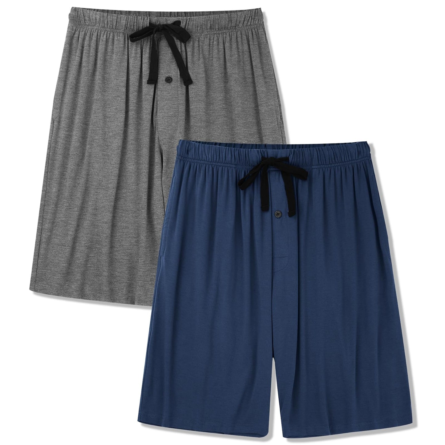 BAMBOO COOL Men's Pajama bottoms Lounge Sleep Shorts Soft Comfortable Breathable Pajamas Shorts with Pockets 2 Pack, Large