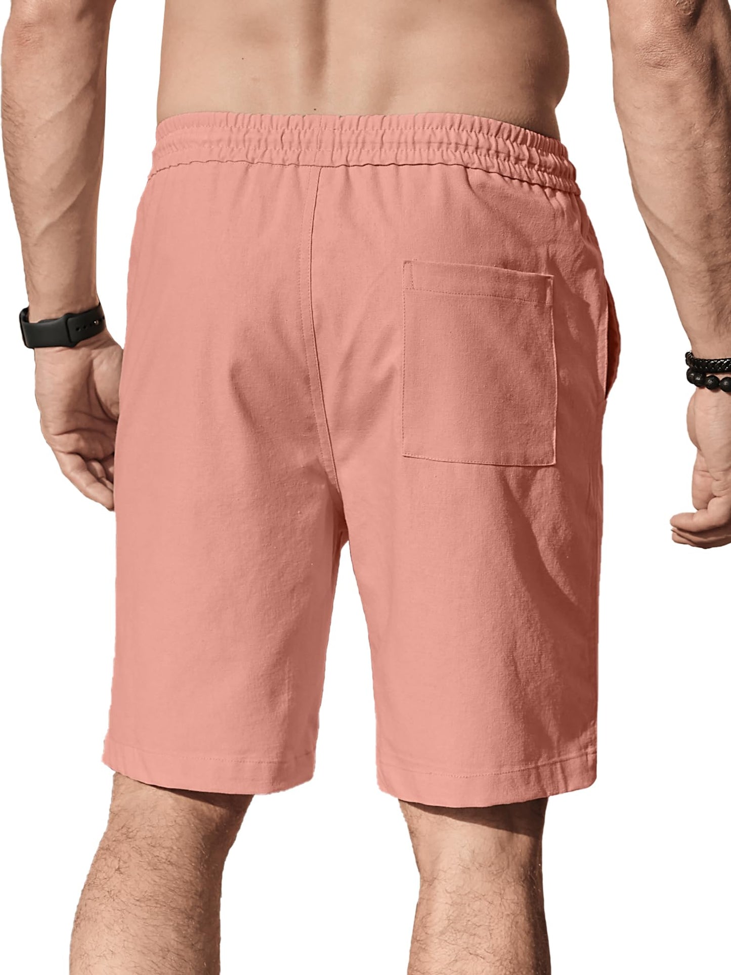 Comdecevis Men's Casual Linen Shorts Elastic Waist Drawstring Summer Beach Shorts, Flamingo, Large