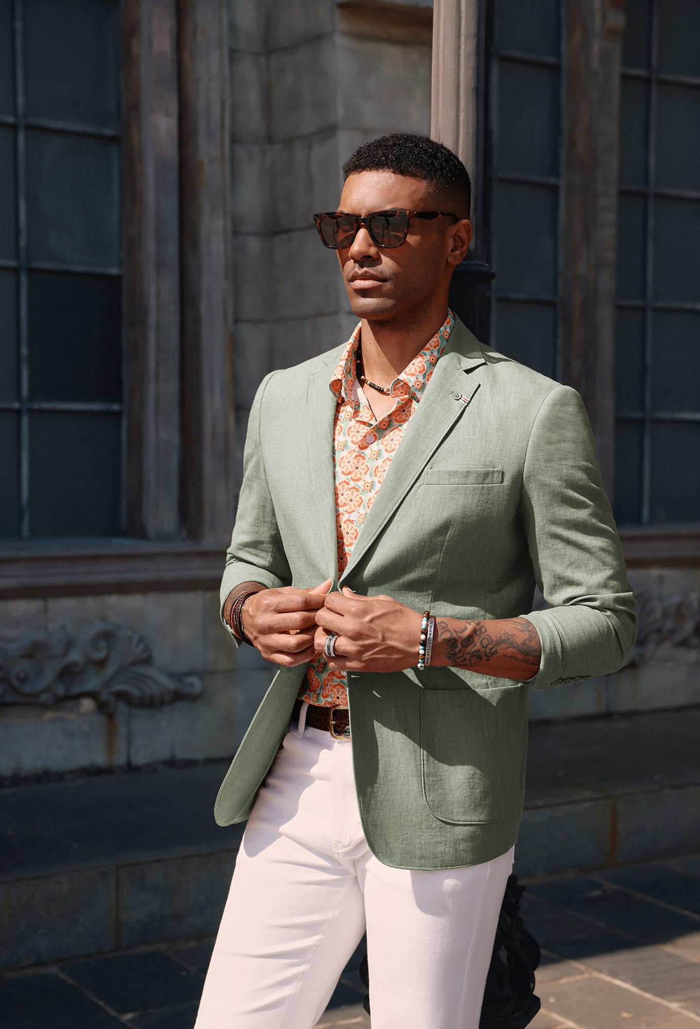 PJ PAUL JONES Mens Sport Jacket Linen Cotton Summer Breathable Blazer Casual Unlined Two Button Sport Coat Light Green L