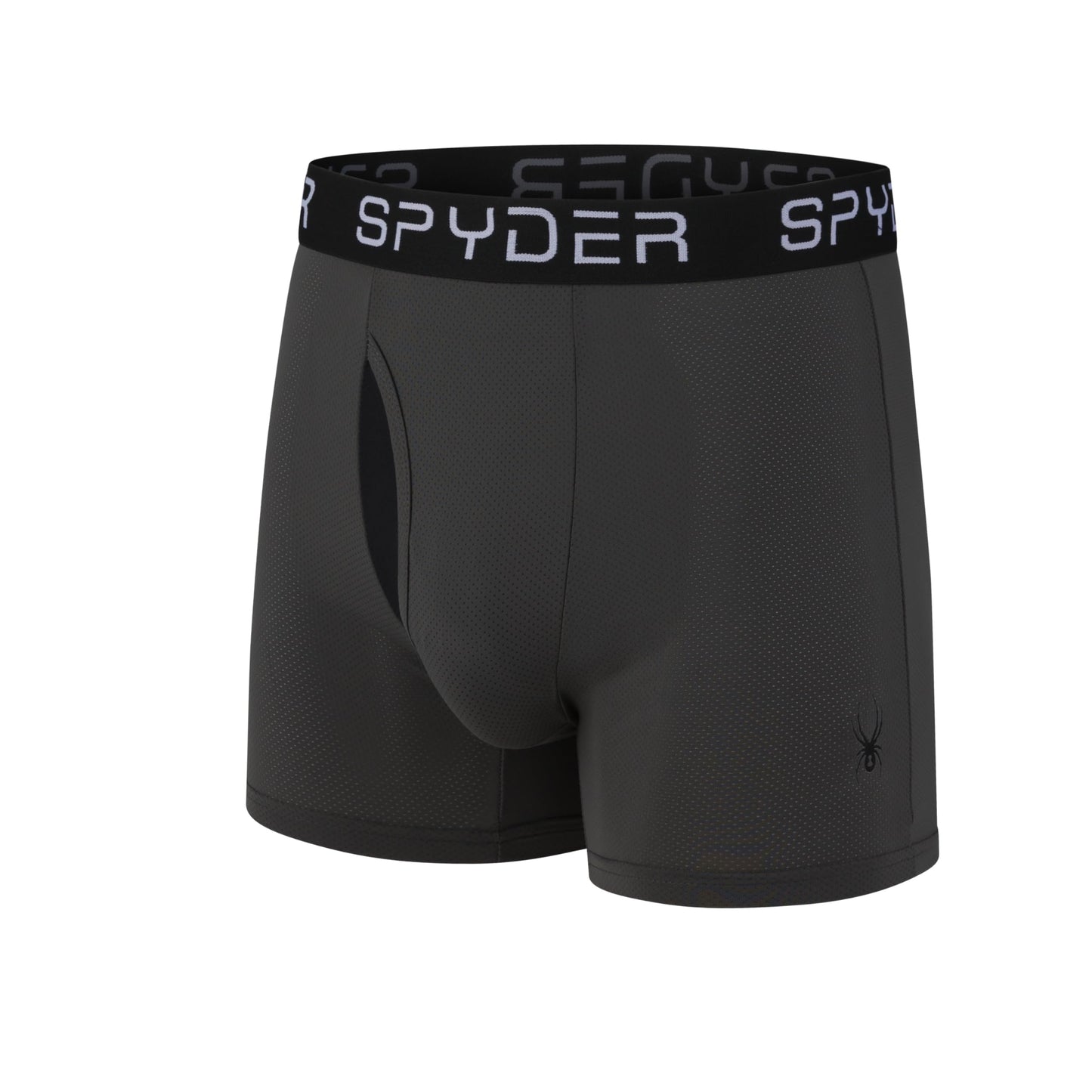 Spyder Mens Boxer Briefs Performance Nylon Mesh Sports Underwear With Fly Front (Large, Black/Carcoal/Ivory/Navy Teal)