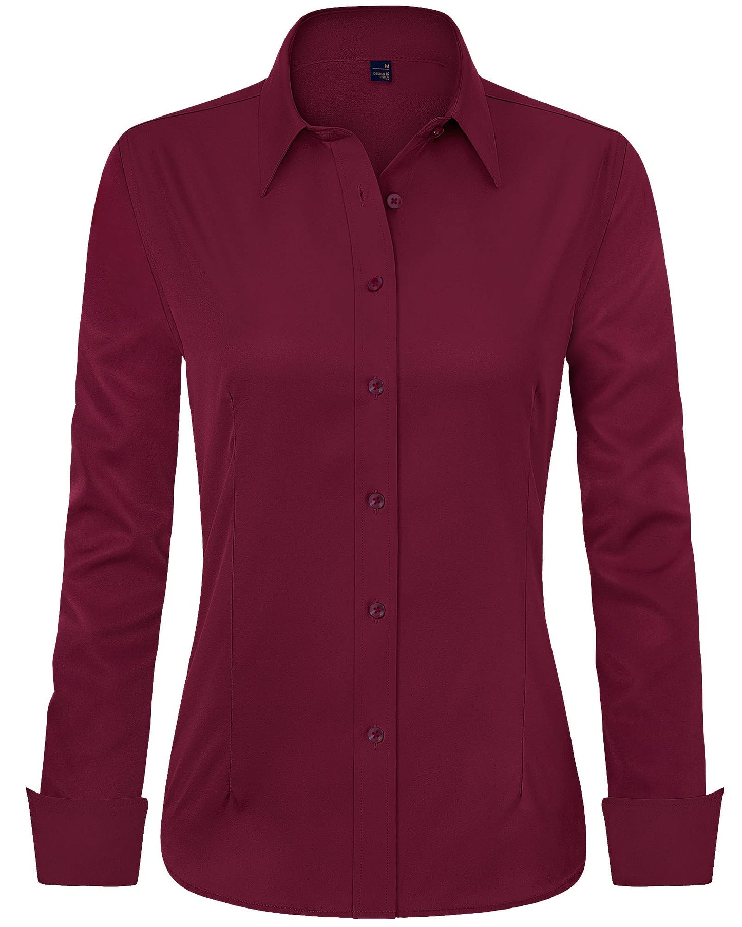 J.VER Womens Button Down Shirt Long Sleeve Work Dress Shirts Easy Care Stretchy Business Casual Blouses for Women Burgundy Large