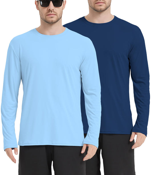 Kinglaman 2 Pack Men's UPF 50+ Rash Guard Long Sleeves Swim Shirts, Dry Fit Surf Fishing Running UV Sun Protection Shirts 1 Blue 1 Navy Large