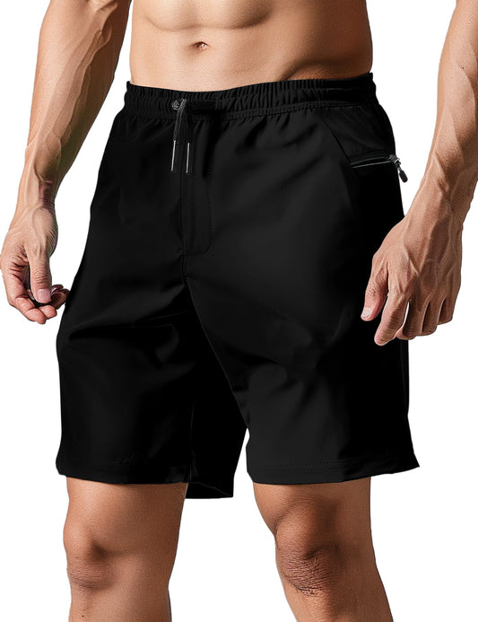 TUONROAD Swim Trunks Men 7 inch Inseam Quick Dry Boardshorts with Zipper Pockets 2 in 1 Beach Shorts with Compression Liner Man Cool Bathing Suits for Men Large Swimwear (Black,L)