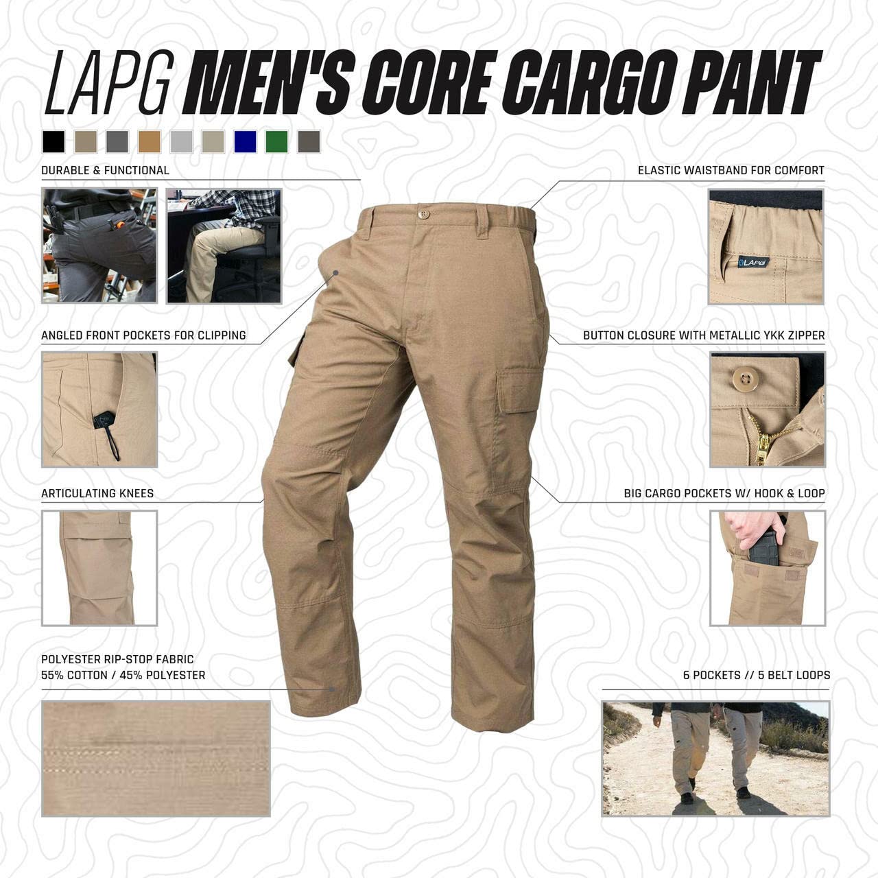 LA Police Gear Men's Core Cargo Lightweight Tactical Pants, Durable Ripstop Cargo Pants for Men, Stretch Waistband CCW Pants - Charcoal - 36 X 34