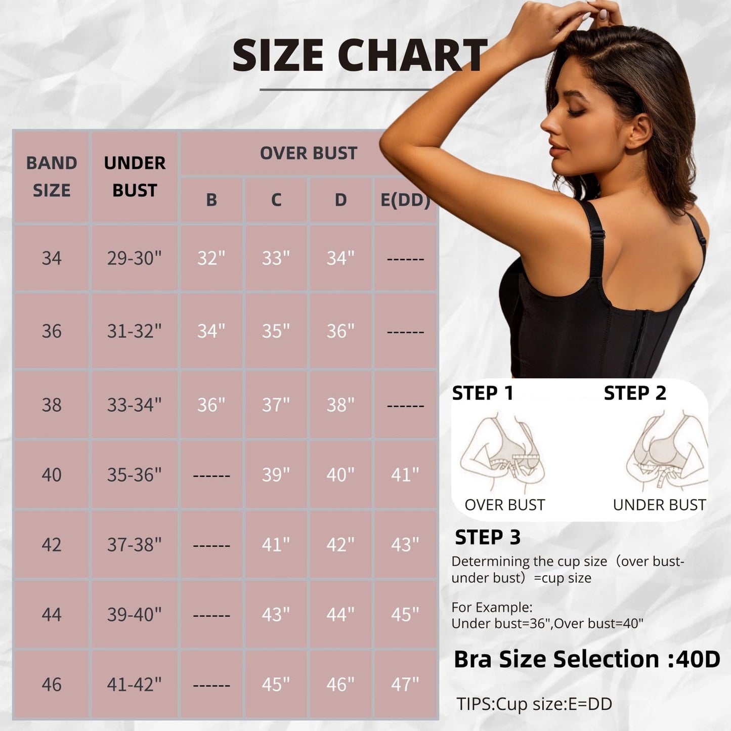 YJSPBL Back Smoothing Push Up Bra Shapely Bras for Women（Black,40D