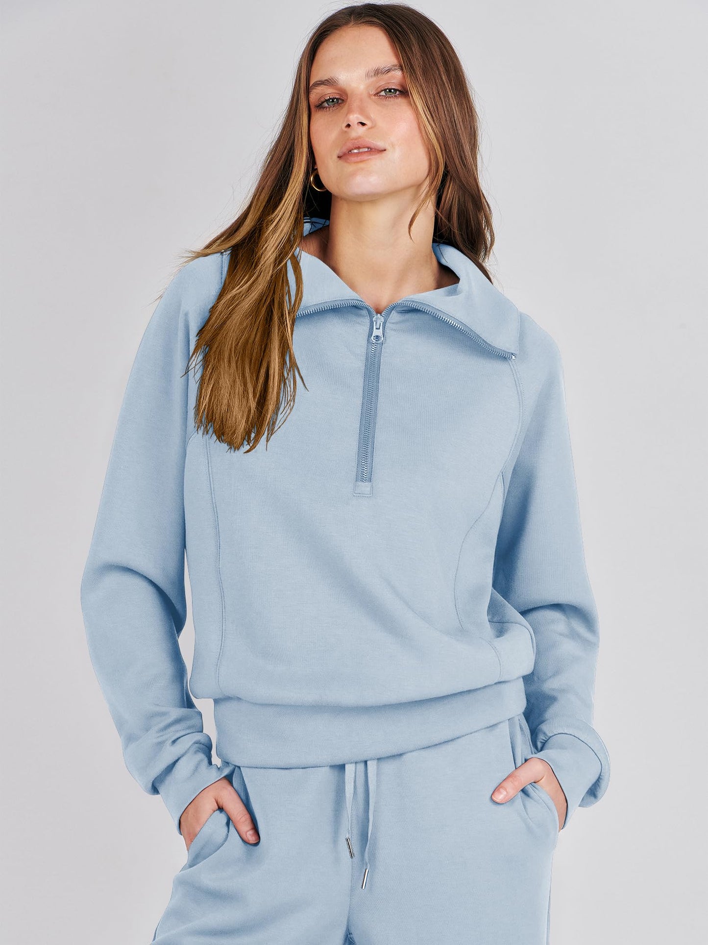 ANRABESS Women 2 Piece Outfits Sweatsuit Oversized Sweatshirt Sweatpants Tracksuit Sweat Lounge Matching Set 2024 Fall Trendy Sky Blue X-Large