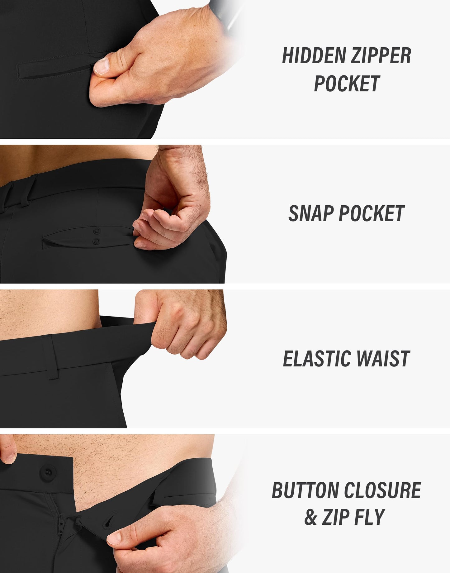 SERAMY Men's Golf Dress Pants 30" Inseam Stretch Skinny Tapered Lightweight Breathable Chino Trousers with Pockets for Casual Work Black 34