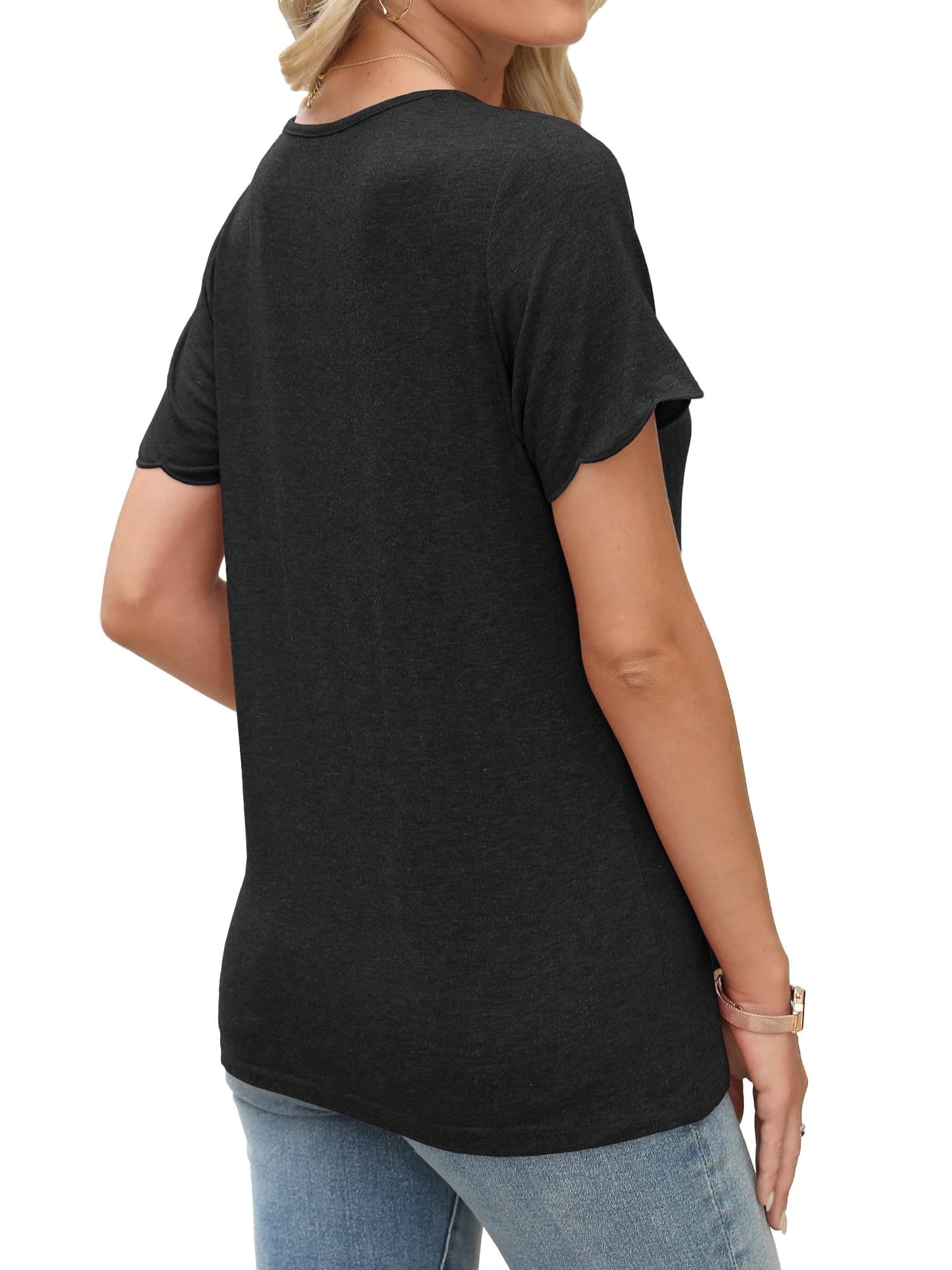 JomeDesign Ladies Tops and Blouses Short Sleev Tunic Shirts V Neck Looes Fit Tshirts Black XL