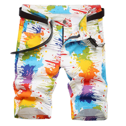 Baylvn Men's Casual Paint Printed Denim Shorts Slim Fit Summer Beach Jeans Shorts,F912 Colorful,Size 34