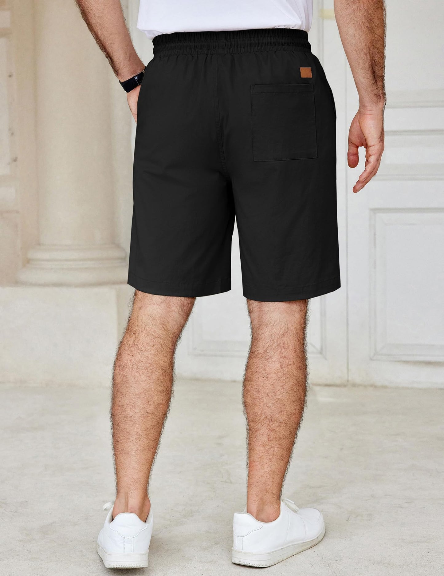 COOFANDY Men's Cotton Drawstring Shorts Lightweight Stretch Chino Shorts Casual Flat Front Golf Shorts Black