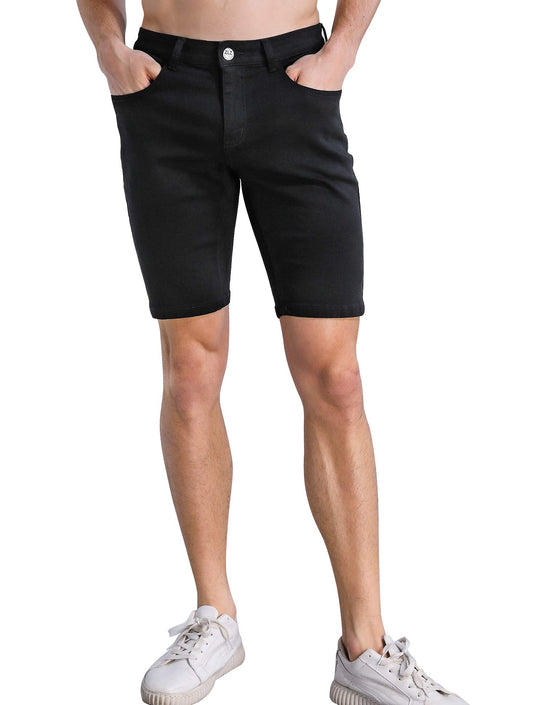 ZLZ Short Jeans for Men Slim Fit, Men's Fashion Design Stretch Slim Black Denim Shorts Pants with Holes, Size 36
