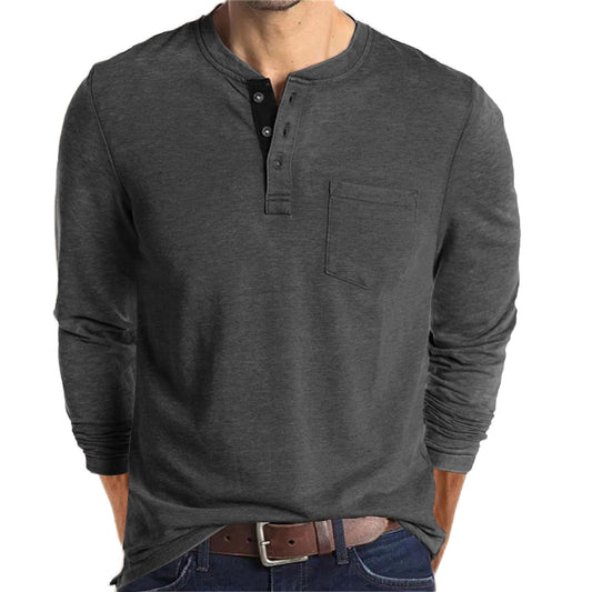 Lexiart Mens Fashion Henley Shirts Long Sleeve Button Cotton T-Shirt with Pocket