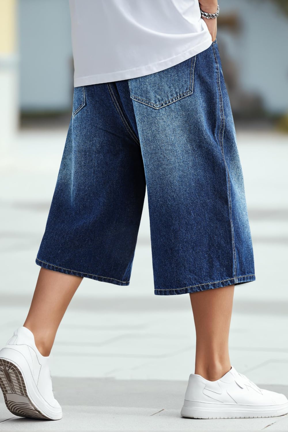 GINGTTO Mens Baggy Denim Shorts Casual Loose Fit Blue Jean Shorts Long Cut Off Hip Hop Cropped Jorts Men 32