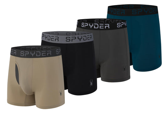 Spyder Mens Boxer Briefs Performance Nylon Mesh Sports Underwear With Fly Front (Large, Black/Carcoal/Ivory/Navy Teal)