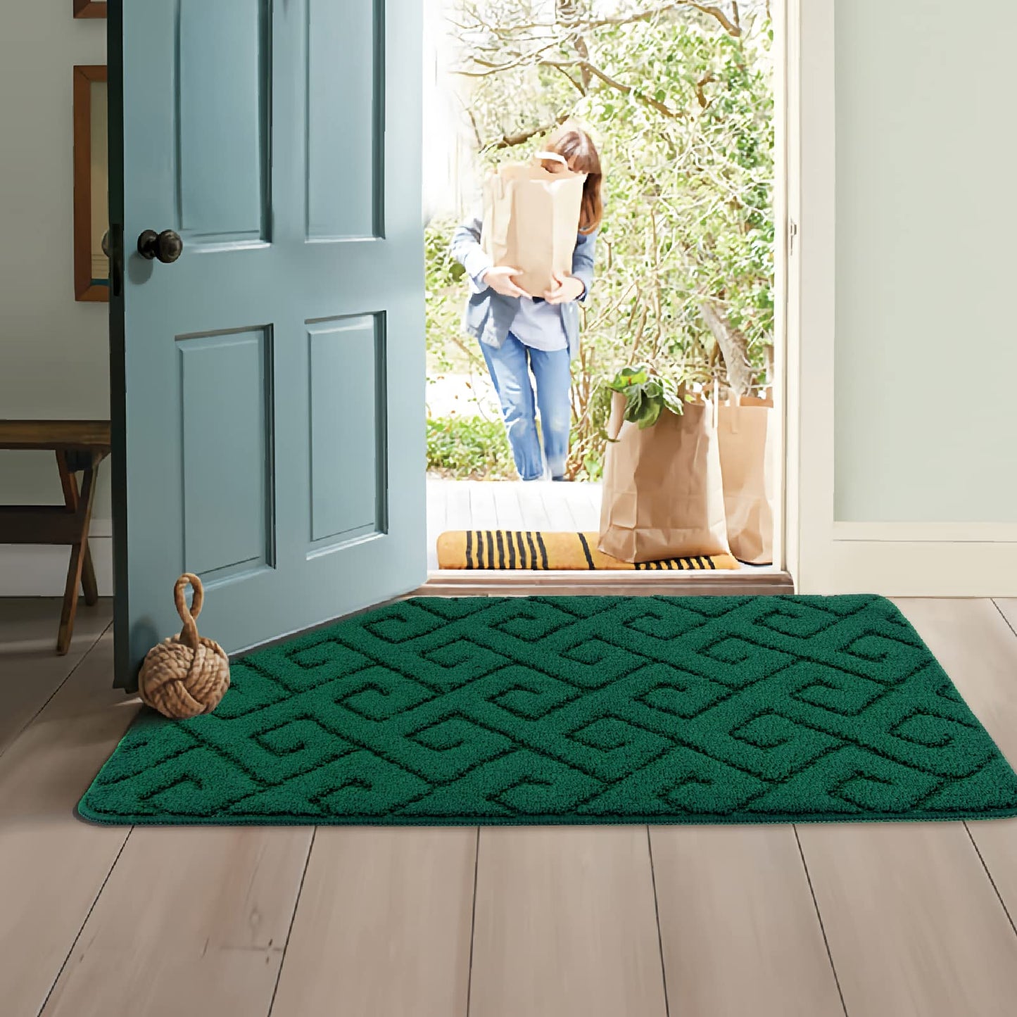 Walensee Indoor Doormat, Front Door Mat for Entrance (24"x35" Green) Machine Washable Entryway Rug, Non Slip Trapper Door Rugs Absorbent Dirt Low Profile Shoes Scraper Inside Floor Mats