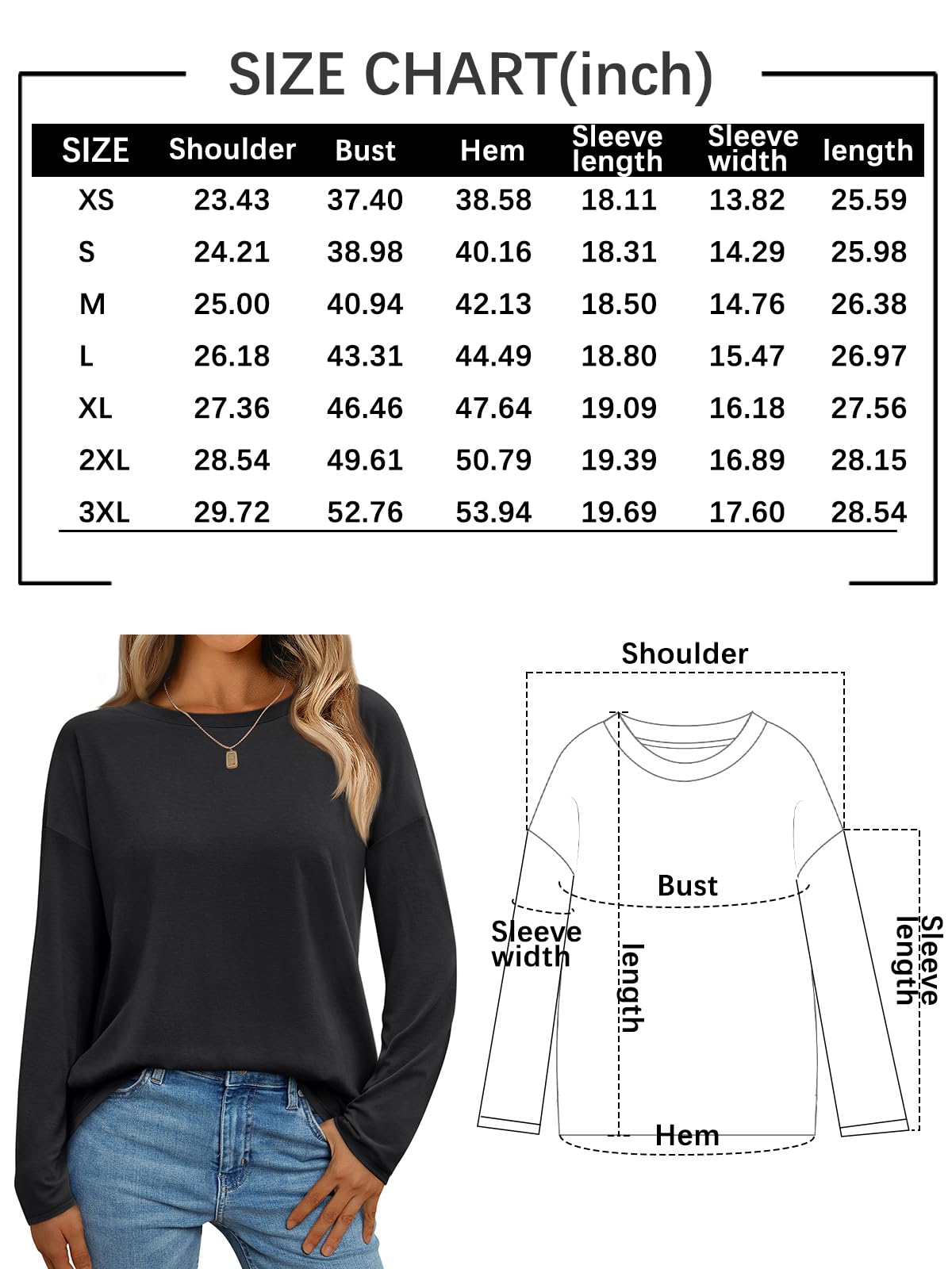 AUTOMET Womens Long Sleeve Shirts Fall Tops 2024 Loose Fitted Crewneck Basic Casual Dressy Outfits Trendy Clothes Black M