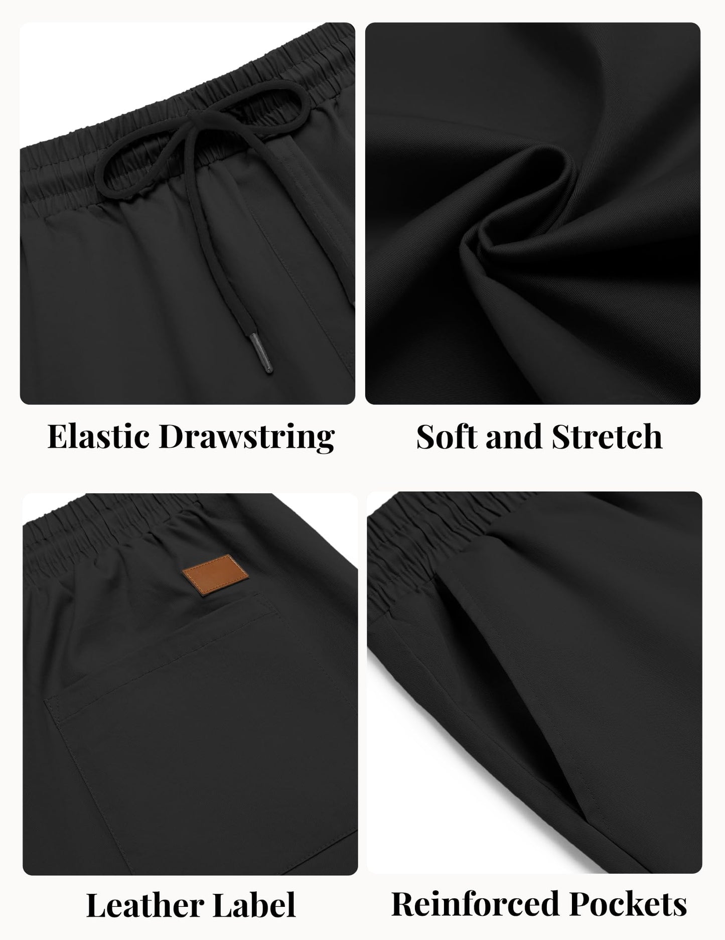 COOFANDY Men's Cotton Drawstring Shorts Lightweight Stretch Chino Shorts Casual Flat Front Golf Shorts Black