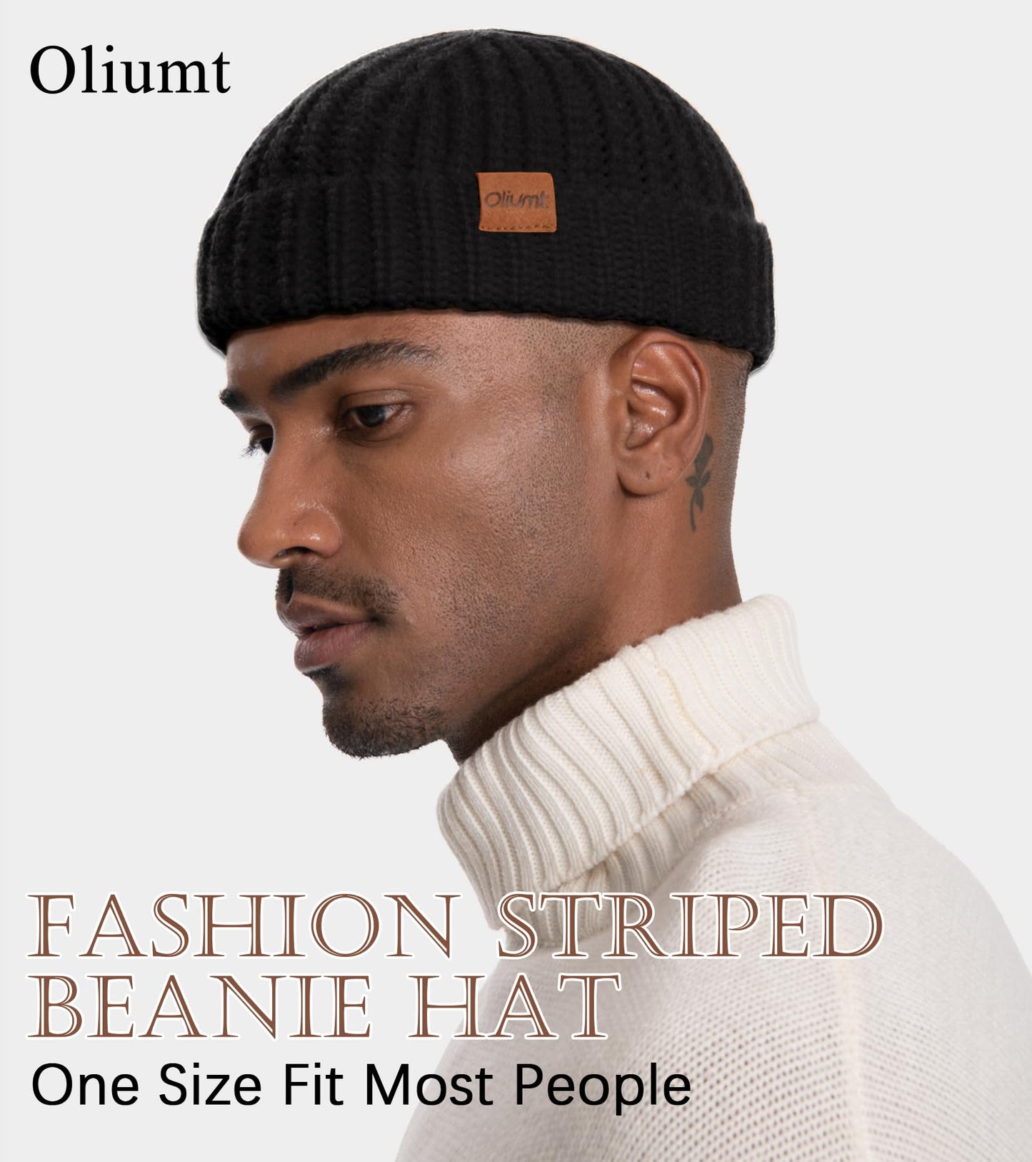 Oliumt Fisherman Short Beanie Hats Skull Cap for Men (US, Alpha, One Size, Black)