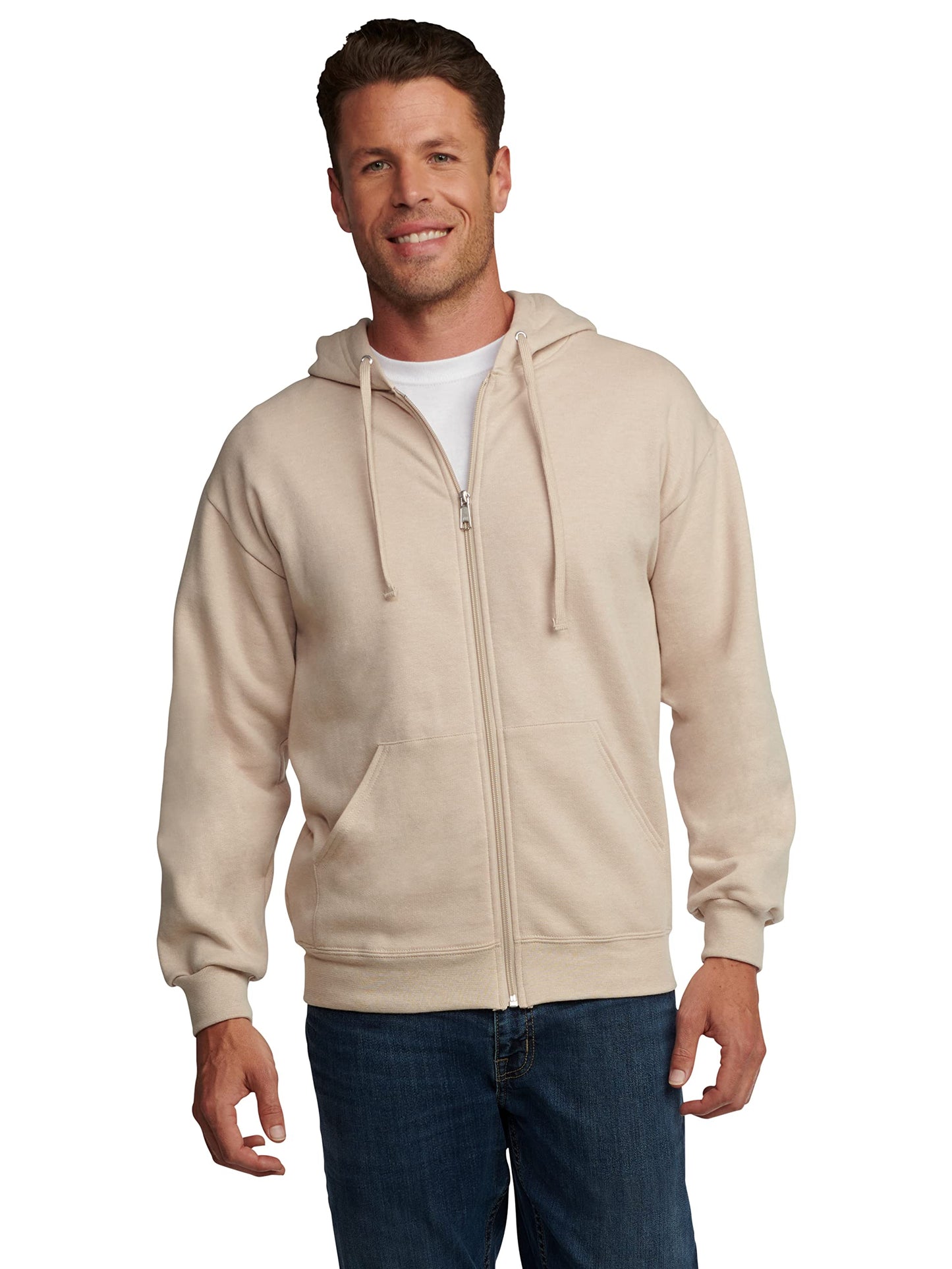 Fruit of the Loom Eversoft Fleece Hoodies, Pullover, Moisture Wicking & Breathable, Sizes S-4x, Khaki Heather Full Zip, X-Large