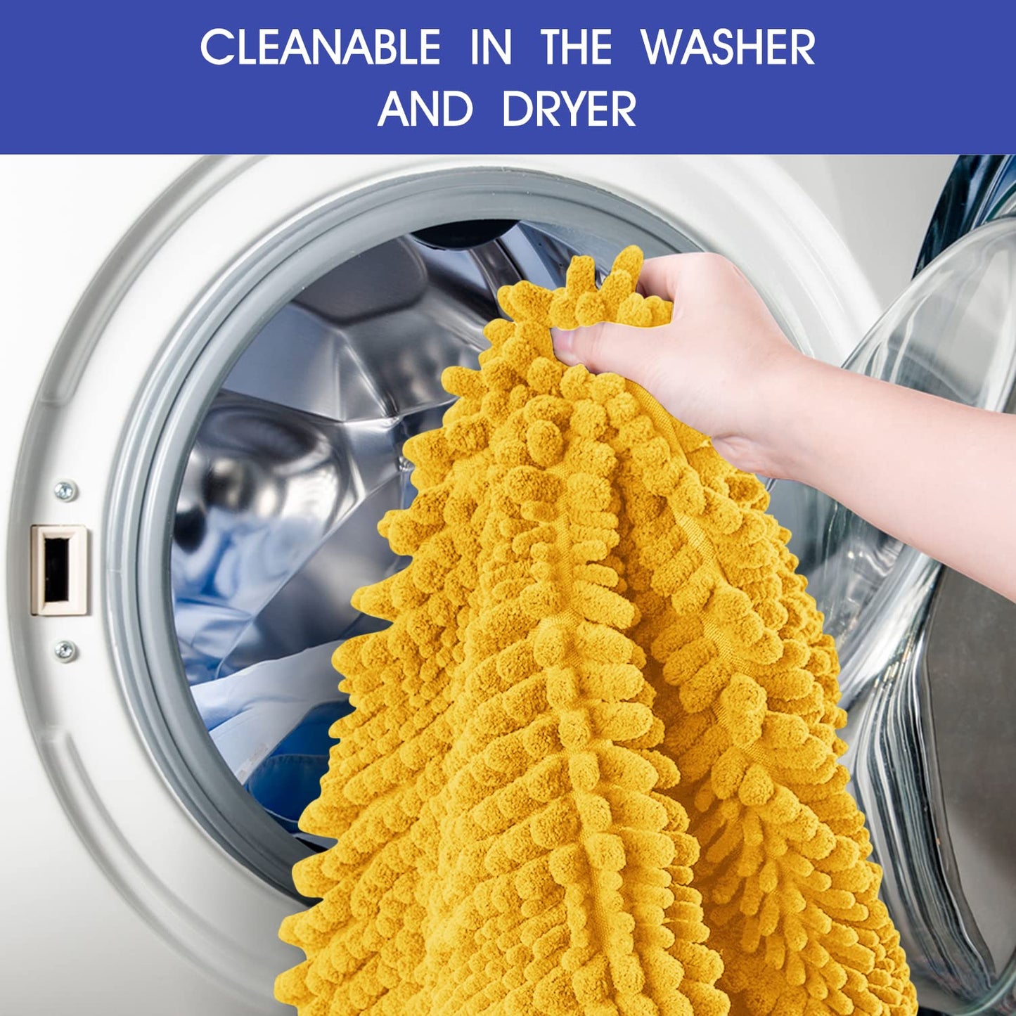 ACCUMTEK Striped Yellow Bathroom Rug Set 3 Pieces Ultra Soft, Non Slip Chenille Toilet Mat, Absorbent Plush Shaggy Bath Mats for Bathroom, Bedroom, Kitchen