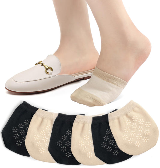 Women's Toe Socks for Mules, Half Socks for Women Toe Toppers Liner No Show Toe Covers 6 Pairs